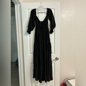 Black Scoop Neck Bishop Sleeve Gown